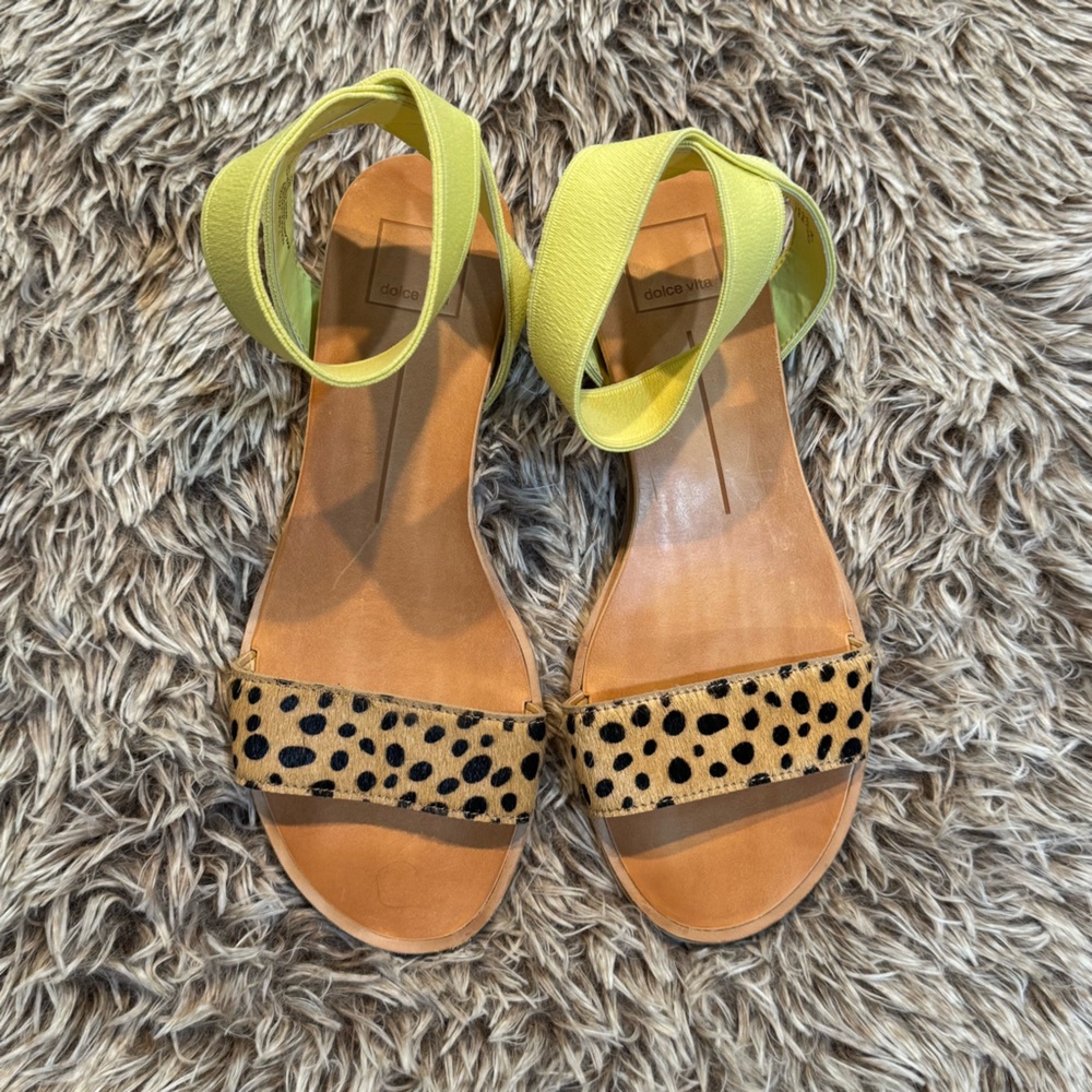 Sz 7.5 Dolce Vita Brown and Yellow Sandals with Animal Print